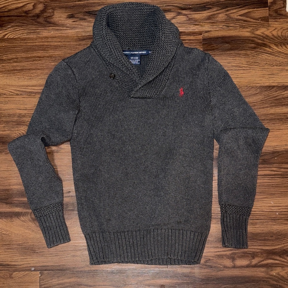 Ralph Lauren Charcoal Turtleneck Sweater with Red Logo - Picture 2 of 7